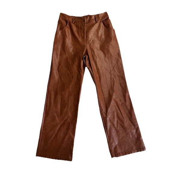 Skies Are Blue Camel Vegan-leather Straight Leg Pants M Embossed - Picture 3 of 9